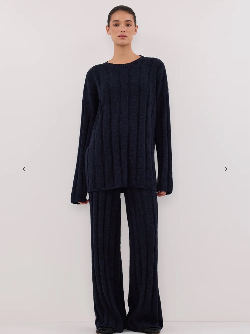 DISSH Navy Ribbed Knit Long Sleeve Top